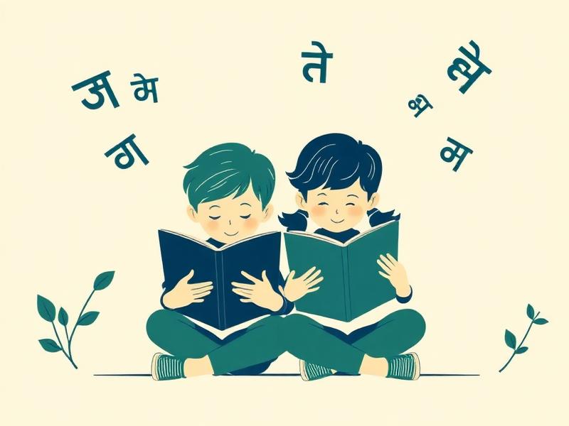 Two children reading bilingual Hindi and English books